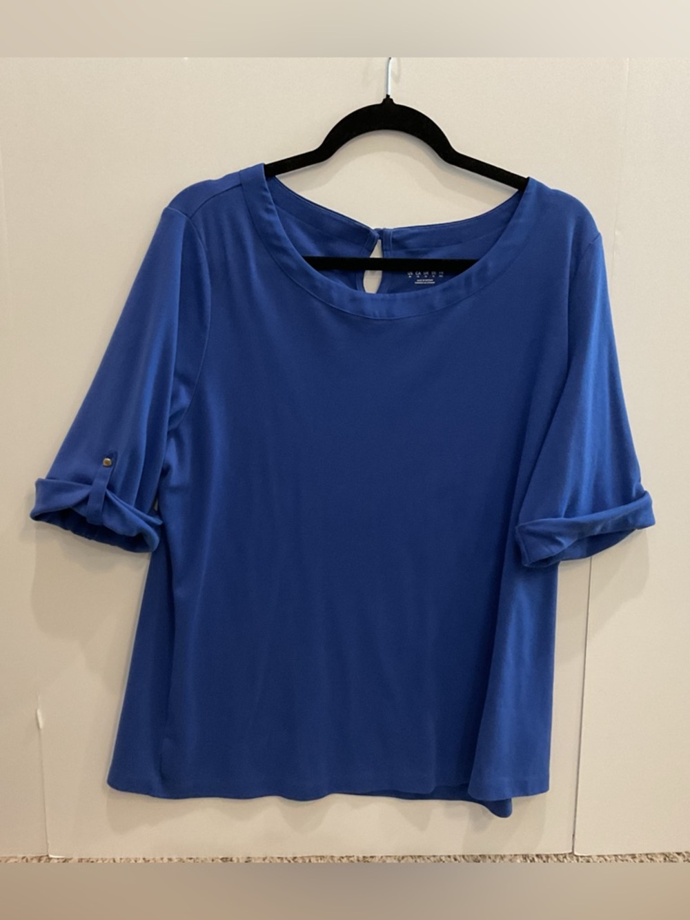 Lands’ End Royal Blue Roll‑Tab Sleeve Blouse — Size XL EUC